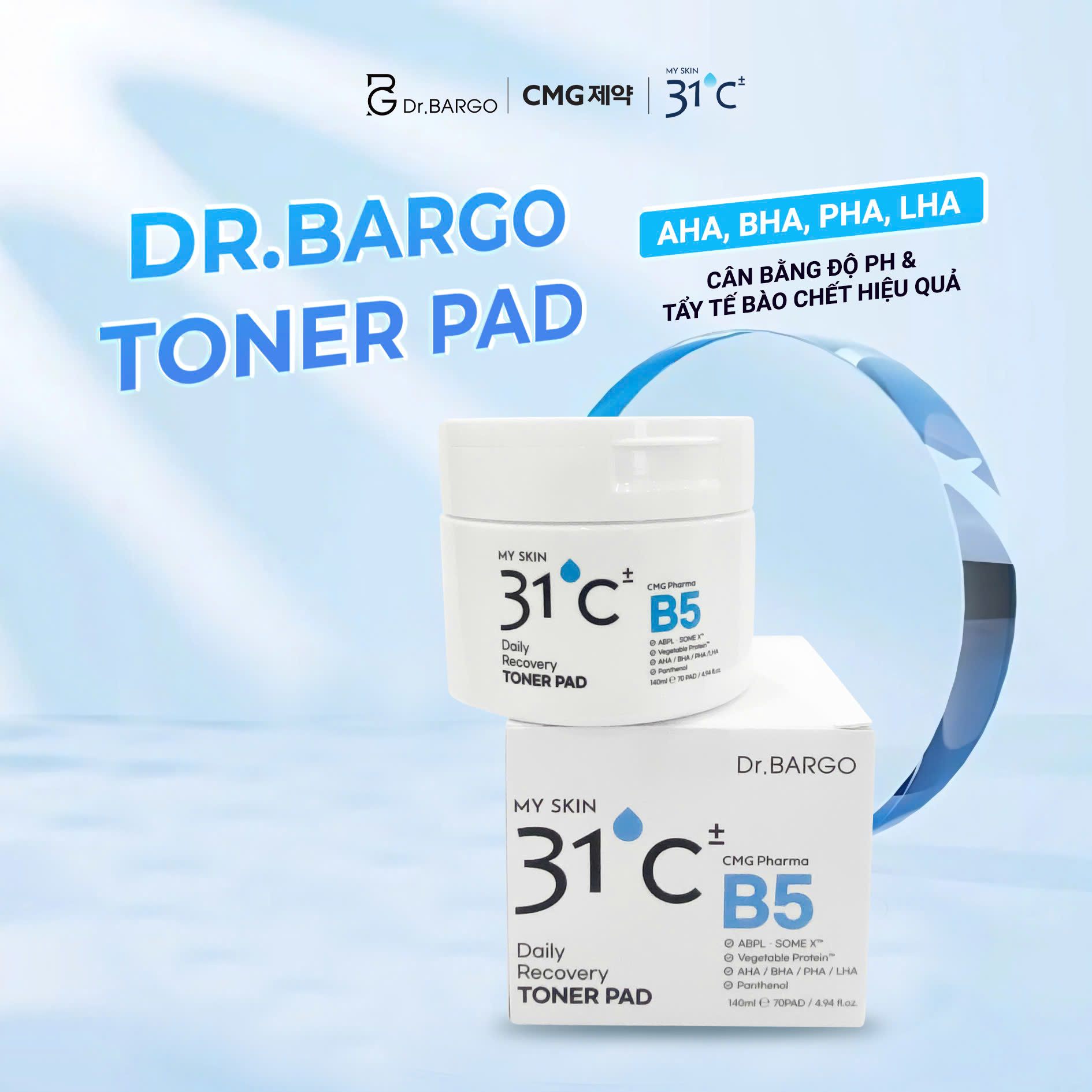 TONER PAD B5 DR.BARGO – XU HƯỚNG LÀM ĐẸP VỚI CÔNG THỨC CHỨA AHA, BHA, PHA, LHA